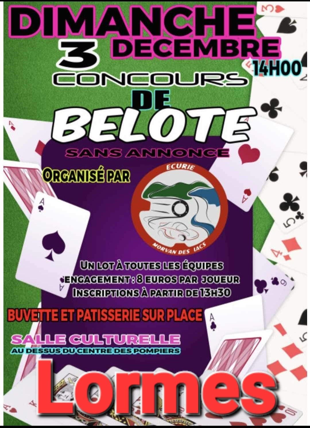 Affiche du concours de Belote du 3 décembre 2023